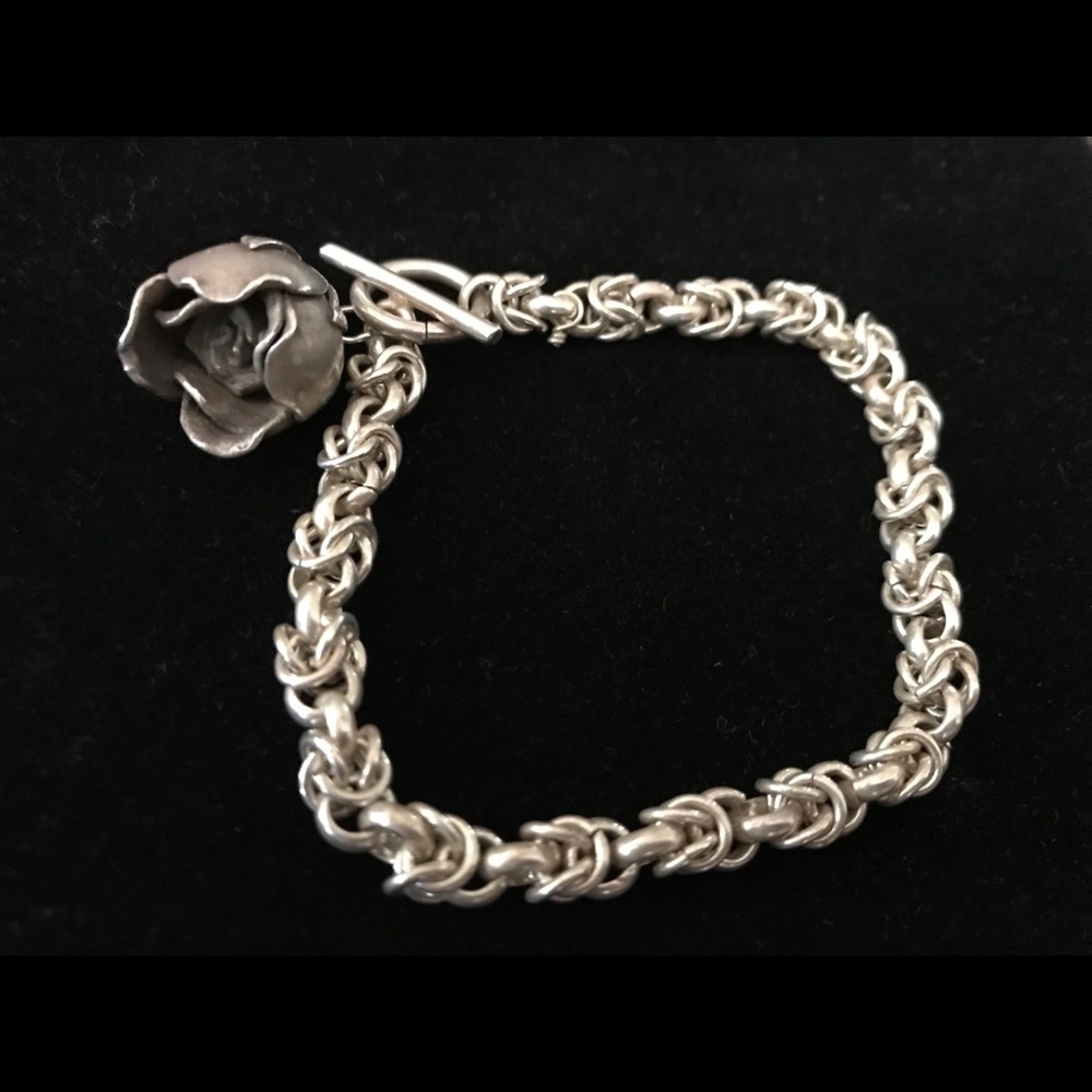 Silver 7” Bracelet with Flower Dangle